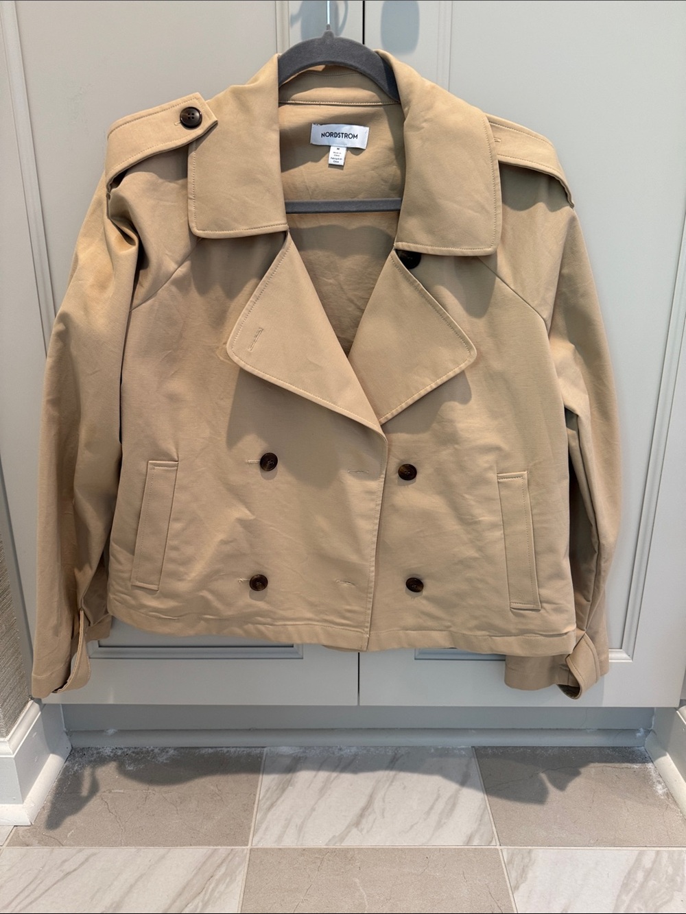 Nordstrom Tan Cropped Double-Breasted Trench Coat